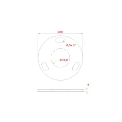 Kotviaca platňa (ø80x4mm) na trubku ø 33.7mm (otvor ø33.8mm), bez povrchovej úpravy /AISI304 Kotviaca platňa (ø80x4mm) na trubku ø 33.7mm (otvor ø33.8mm), bez povrchovej úpravy /AISI304